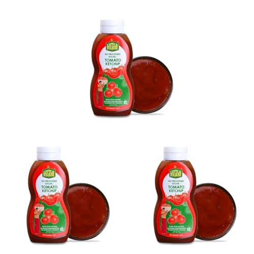 Image of THE LITTLE FARM CO Healthy Jaggery Tomato Ketchup (220g) | No Added Preservatives, No Refined Sugar & No Chemicals | Sweet & Tangy Tomato Sauce Made with Fresh & Natural Ingredients (Pack of 3)