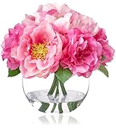 Artificial Flowers in Vase, Silk Peonies Bouquet for Vase with Faux Water, Fake Peony Flower Arra...