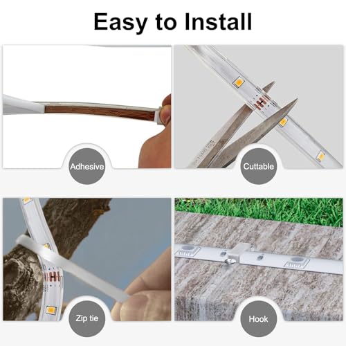 Meewata 50ft RGB Warm White Outdoor Led Strip Lights Waterproof, Solar Led Strip Lights Outdoor with Self-Adhesive, Auto On/Off 16 Colors and 4 Modes with Remote Timer Great for Patio, Pathway Decor by Meewata - Used condition - Image 5