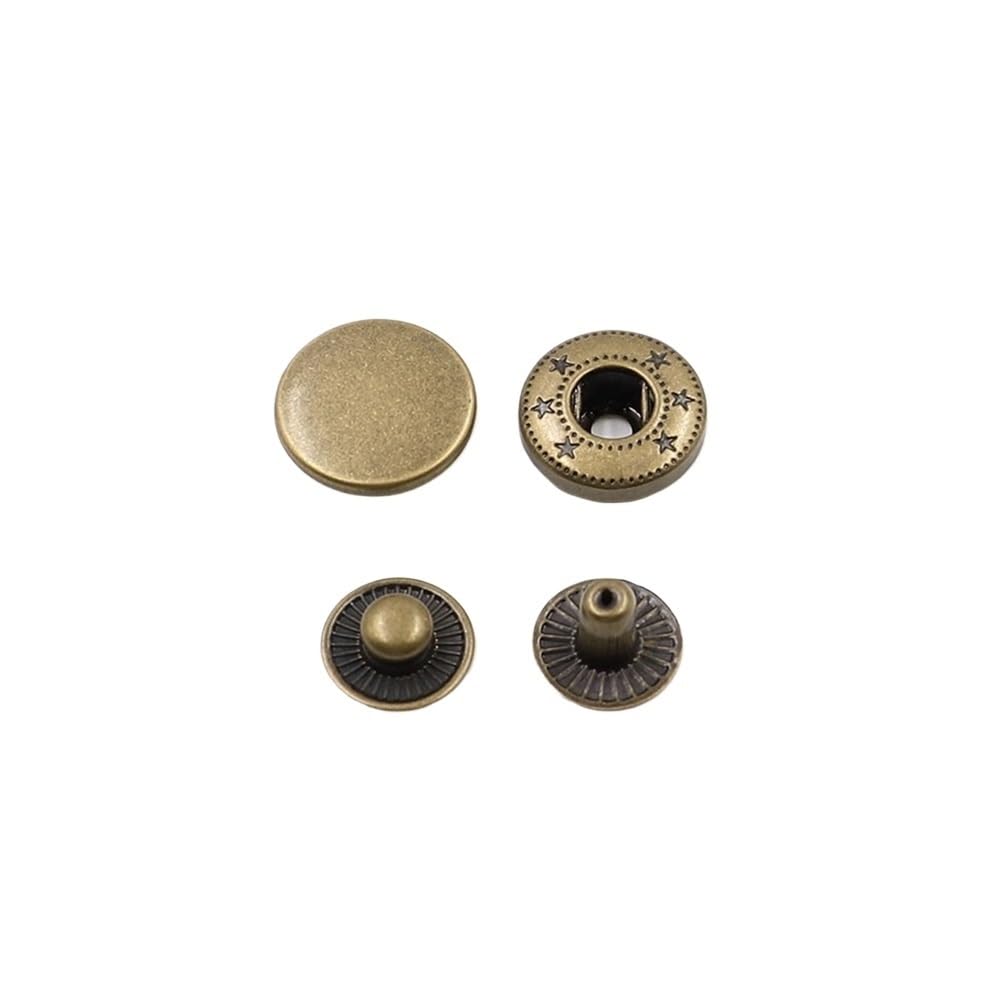 Sunrrafck Bronze 10Set 10Set Solid Brass Snap Buttons Fasteners Kit Metal Press Studs Craft Sewing Accessories For Leather Clothes Jackets Bag(,12Mm)