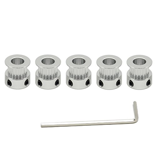 ReliaBot 5PCs Aluminum 2GT Timing Pulley 20 Teeth Bore 8mm for 3D Printer 6mm Width 2GT Timing Belt