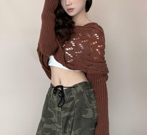 Emmababy Crochet Sweater Wrap, Knit Scarf with Sleeves Plus Size, Knitted Cable Wrap4