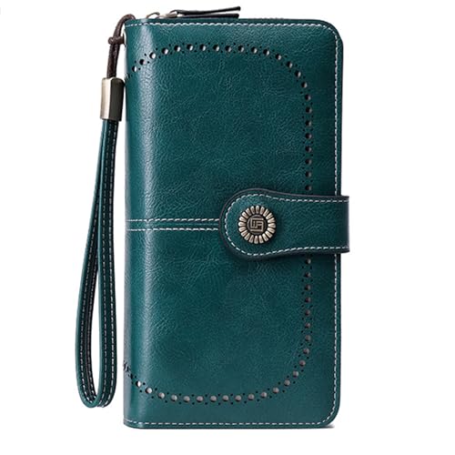 Women's Wallet Rfid Blocking Leather 3-fold Clutch Wallet Credit Card Holder Ladies Travel Purse Large Capacity Clutch Bag(Peacock blue)