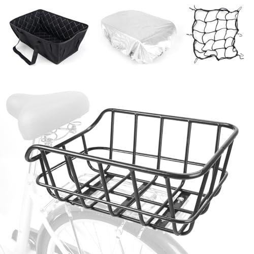 Bike Basket Rear, Bicycle Baskets for Adult Bikes, Ebike Basket with Waterproof Fabric and Inner...