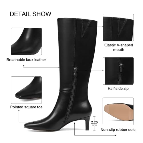 Knee High Long Boots for Women Wide Calf Kitten Low Heel Square Toe Leather Fall Winter Fashion Tall Boot Side Zipper Dress Shoes2