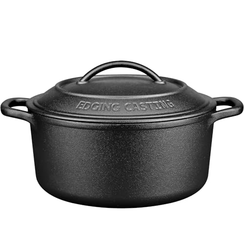 Pre-Seasoned Cast Iron Dutch Oven Pot with Lid Dual Handle, Sourdough Bread Baking Pots, Bread Oven, Camping, Grill, Induction, Electric, Round 5 Quart, Black