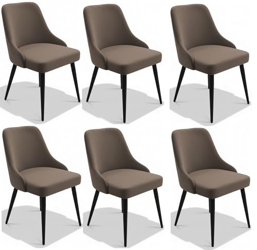 Image of Finch Fox Taskpro Modern Unique Velvet Upholstered Seating Living Room Dining Chair with Black Metal Legs in Dark Brown Color (Set of 6)