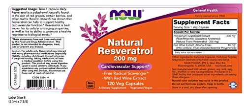 Now - Natural Resveratrol Cardiovascular Support 200 Mg- 120 Veg Caps #TOP1