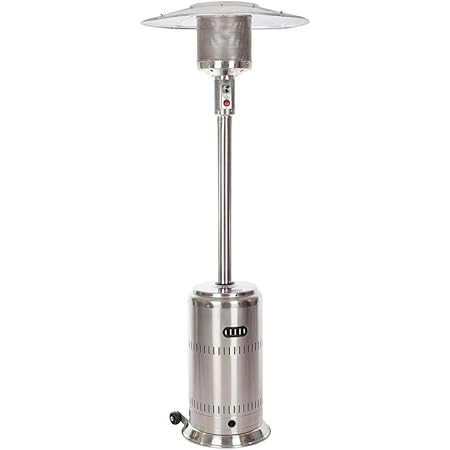 Fire Sense Stainless Steel Commercial Patio Heater with Wheels | Uses 20 Pound Propane Tank | 46,000 BTU Output | Electronic Ignition System | Weighted Base | Portable Outdoor Heat Lamp