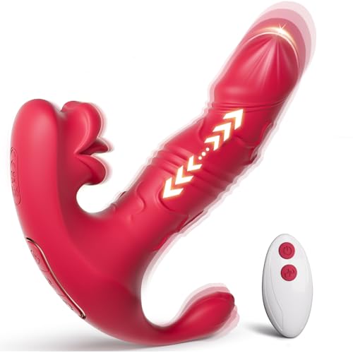 Thrusting Dildo Sex Toys for Women - Vibrating Panties Remote Control Vibrator, Wearable G Spot Clitoral Stimulator & Anal Teaser with 9 Mode, Realistic Strapless Strap on Penis for Lesbian Couples