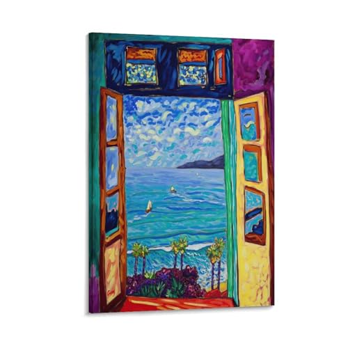 アンリ・マティス 窓 絵画 ポスター 印刷 ウォールアート リビング ダイニングルーム ベッドルーム 壁飾り 壁の絵12x18inch(30x45cm)