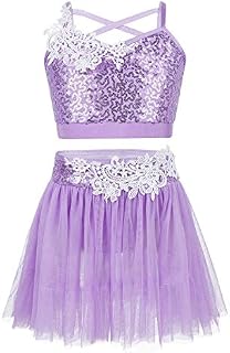 Yeahdor Girls' Kids 2 Pieces Shiny Sequins Ballet Dance Ice Skating Dresses Stage