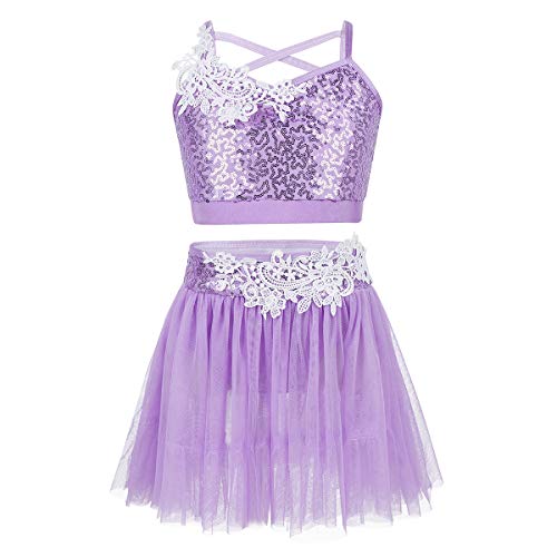 Yeahdor Girls' Kids 2 Pieces Shiny Sequins Ballet Dance Ice Skating Dresses Stage