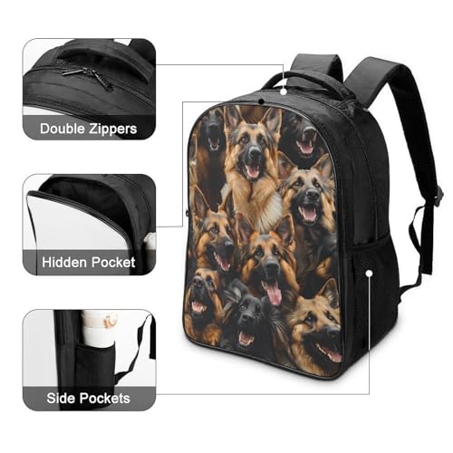 German Shepherd Dogs Funny 16 Inch Backpack for Men Women Casual Daypack with 2 Compartment for Travel Work4