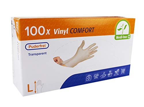 Medi-Inn+ Vinyl Comfort Einweghandschuhe, Gr. L, 1 x 100er-Pack, Untersuchungs- und Schutzhandschuhe – Bild 5