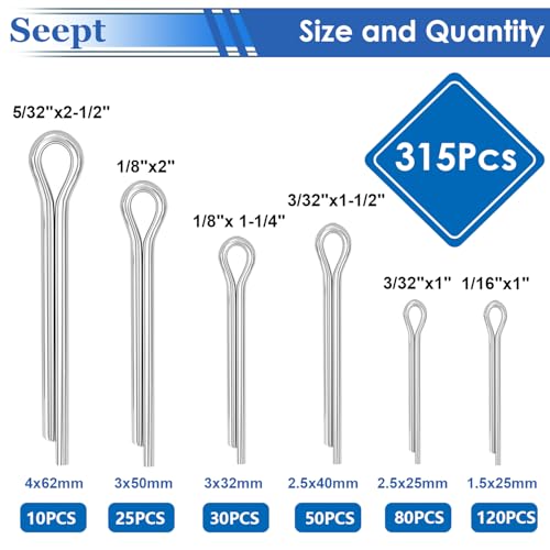 Image of 315Pcs Cotter Pins Zinc Plated Cotter Pins Assortment Kit Tractor Pin Used for Hitch Pin Lock System, Trucks, Engine Repair in Towing Hitch Clips & Pins