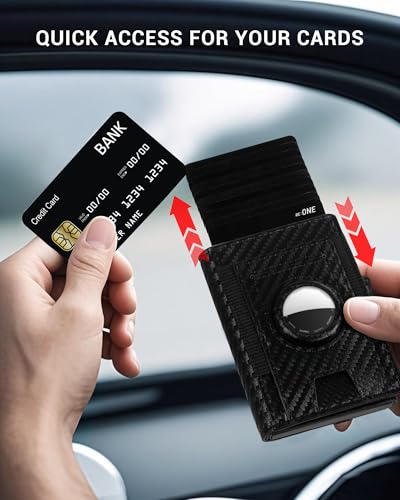 Airtag Wallet for Men, Smart Slim Pop Up Credit Card Holder Wallet with Magnetic Closure, Rfid Blocking Mens Bifold Wallet with Aluminum Card Case2
