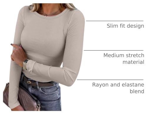 Image of ANRABESS Women Long Sleeve Shirts Rib Knit Slim Fit Tops Basic Tee Spring Outfits Casual T-Shirt Underscrubs Layer Clothes