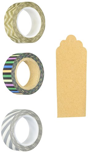 Wrapables 50 Scalloped Gift Tags/Kraft Hang Tags with Free Cut Strings & Set of 3 Washi Tape for Gifts, Crafts & Price Tags - Disco Time