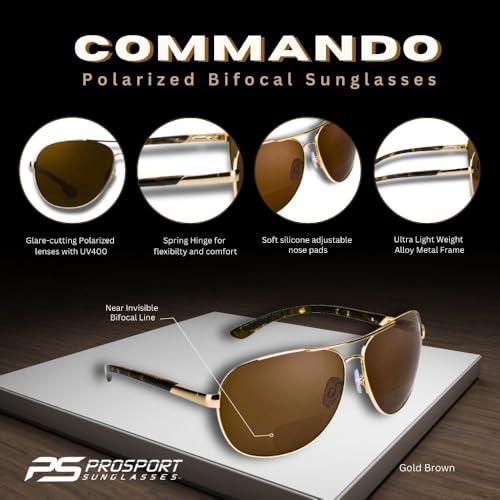 Image of proSPORT Polarized Bifocal Aviator Reading Sunglasses Men, Fishing Sunglass Readers, UV400 Polarized Lens, Driving Golf Beach