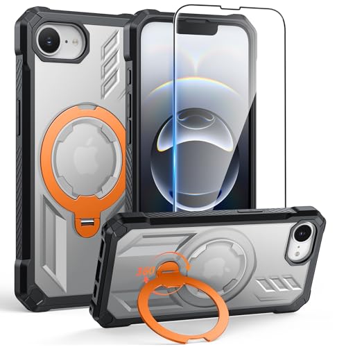 FNTCASE iPhone 16e�p�d�b�P�[�X:[360�X�s�����C�����O�L�b�N�X�^���h][MagSafe�Ή�] [�X�N���[���v���e�N�^�[]�t��Phone 17e�p�P�[�X ���ϋv �~���^���[�O���[�h �ی�P�[�X �������I�����W