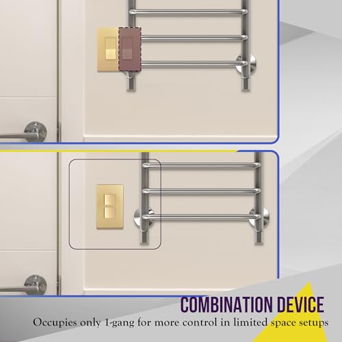 ENERLITES Elite Series Double Decorator Switch with Screwless Wall Plate, Combination Paddle Switch, Ground Terminal, Single Pole, Residential Grade, 15A 120V-277V, 62834-GDWP, Gold with Wall Plate