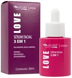 Serum Facial 3 em 1 Max Love - Vitamina C + Rosa Mosqueta + Ácido Hialurônico, Hidratação, Antienvelhecimento e Iluminação, Textura Leve, 30ml