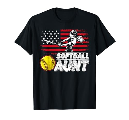 Softball Aunt US Flag Funny Vintage Softball Lovers T-Shirt