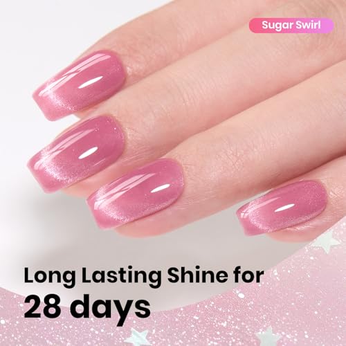 Image of Beetles Sugar Swirl Pink Cat Eye Gel Nail Polish - 15ML Full Size Pink Cat Eye Gel Polish Glitter Magnetic Translucent Glassy Effect Soak Off UV French Nail Art Manicure Gifts for Wome