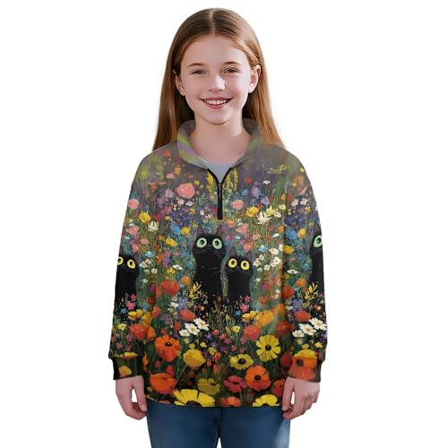 Image of AmzPrint Girls Graphic Quarter Zip Coat Long Sleeve Lightweight Oversized Athletic Running Hoodies For Kids Teen Girls