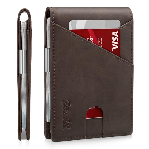 Image of Zitahli Slim Wallet for Men,RFID Blocking Leather Bifold with Money Clip | Minimalist Front Pocket Design, Holds 12 Cards, RFID Protection, Gifts for Men on Birthdays, Father's Day, and Christmas