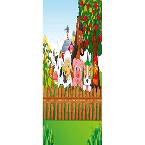 A.Monamour Pegatinas Decorativas de Puerta Autoadhesivo 3D Animales De Granja De Dibujos Animados Vinilo para Puertas Mural PVC Pegatinas de Pared Cover