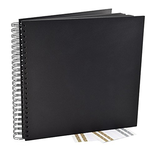 Black Guest Book, Photo Booth Album, Scrapbook, Blank Square Spiral Bound Cardboard Hardcover, 40 Sheets (12 Inches)