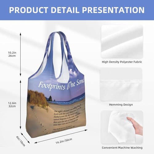 Footprints In The Sand Poem Canvas Tote Bag For Women – Lightweight & Durable Polyester, Oversized Carryall For Commuting, Shopping & Travel3