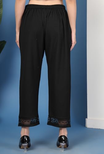 Image of Pistaa's Women's Pure Cotton Regular Hem Design Solid Palazzos
