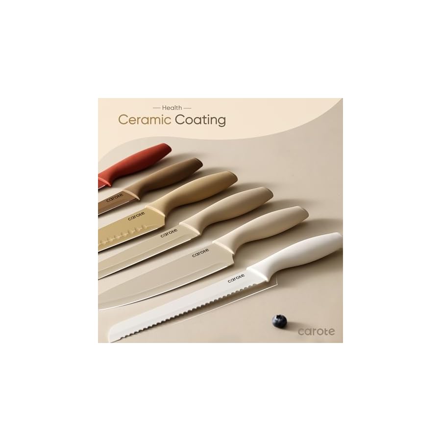 CAROTE-12-Pieces-Kitchen-Knife-Set-Stainless-Steel-Knife-Set-With-Nonstick-Ceramic-Coating-Dishwasher-Safe-with-6-Blade-Guards-Rustproof-Brown CAROTE 12 Pieces Kitchen Knife Set, Stainless Steel Knife Set With Nonstick Ceramic Coating, Dishwasher Safe with 6 Blade Guards, Rustproof, Brown