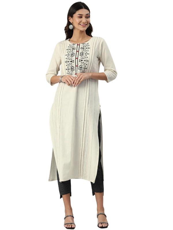 Varanga Women's Cotton Blend Solid Regular Kurta Set (Nv_Kks112191_Kks112192_Off White