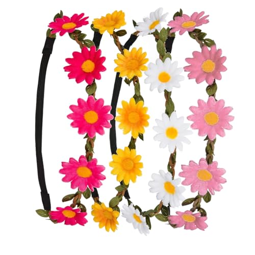 AOEVUIR 4 Unids Corona de Flores Diadema Multicolor para Mujeres y Niñas Accesorios para el Cabello Bohemios