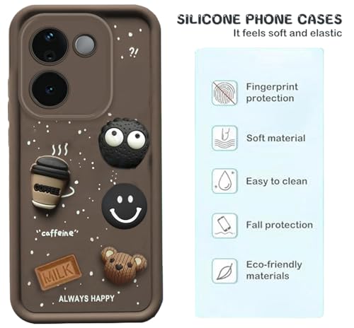 Image of GoldKart Back Case Cover Compatible for iQOO Z9s Pro 5G / Vivo T3 Pro 5G | Cute Fun Cartoon 3D Ball Coffee Silicone Case | Full Body Protection Back Cover - Brown