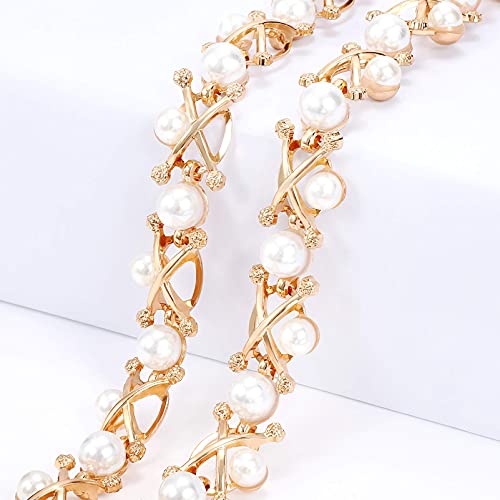 WHIPPY Metal Waist Chain Women Adjustable Body Link Pearl Belts Fashion Belly Jewelry for Jeans Dresses Gold3