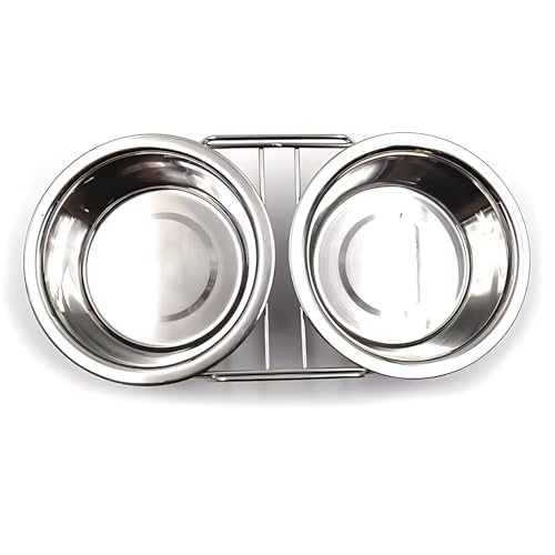 Image of Pets Empire Pet Feeder for Dogs & Cats | Dog Bowl Stand for Large Dogs | Stainless Steel Food and Water Bowls with Iron Stand | Dog Bowls Large Size (900ml X 2 Bowl)