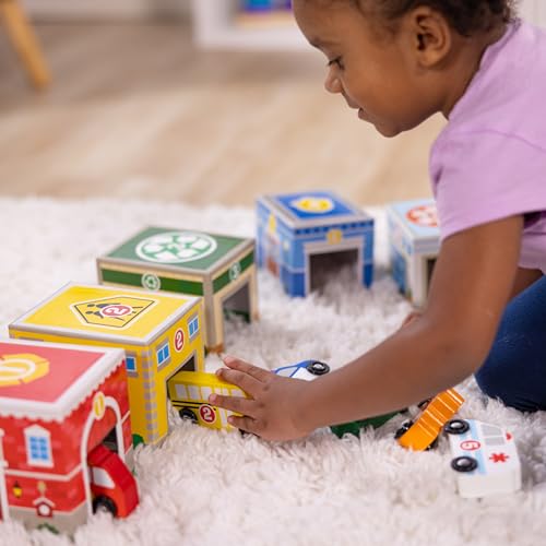 Image of Melissa & Doug Nesting and Sorting Blocks - 6 Buildings, 6 Wooden Vehicles - FSC Certified (Pack of 6)