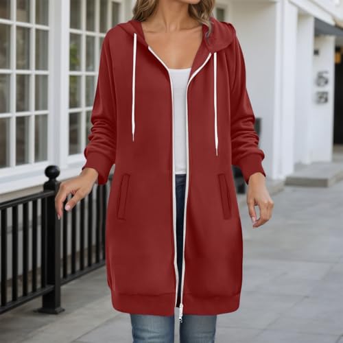 Women's Zip Up Long Hoodies Oversized Fleece Long Sleeve Tunic Sweatshirts Casual Fall Jacket Coat with Pocket2