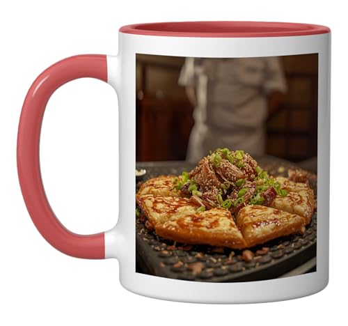 Okonomiyaki Japanese Pancake Pizza Japan Ceramic Mug, Red/White