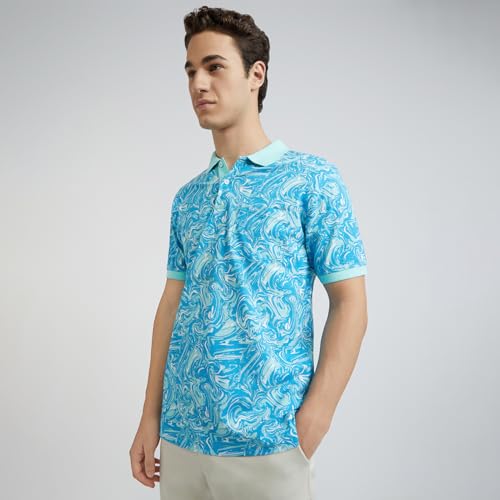 Image of Colorplus Men's Pure Cotton Print Pattern Tailored Fit Polo Neck Half Sleeve Casual T-Shirt
