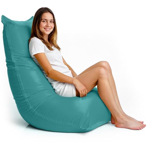 Aiire Funda Puff Salón con Relleno Incluido Moderno - Diseño Ergonómico Ultra Flexible en Lycra Lavable - Puf Pera Infantil, Adolescente o Juvenil para Dormitorio – Bean Bag Chair Turquesa
