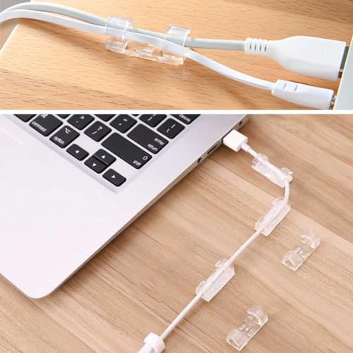 Image of Self Adhesive Transparent Cable Clips 40PCS Wire Holder Sticky Heavy Duty Cable Clips Tidy and Organizer Drop Cord Management for TV PC Laptop Ethernet Cable Desktop Home Office