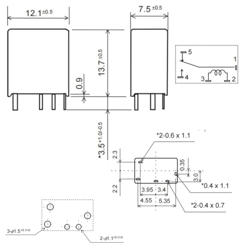 Relé EX1-N15 de 5 pines para automoción componente electrónico de 12V 2