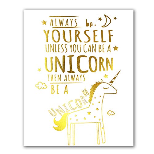 Unicorn Inspirational Quotes Art Prints (Real Gold Foil) | Posters for Girls Bedroom