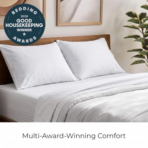 Image of Mellanni Full Sheets Set - 4 PC Iconic Collection Bedding | Hotel Luxury, Extra Soft, Cooling Bed Sheets - Wrinkle, Fade, Stain Resistant (Full, Striped White)